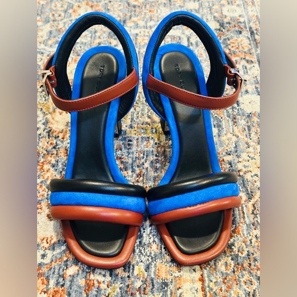 Tory Burch Colour-Block Panel Design 100mm Sandals in Blue in 7 - Picture 3 of 13